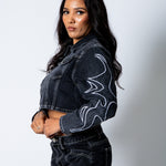 ALEX – Washed Black Boxy Denim Jacket with Applique Detail - Liquor n Poker