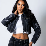 ALEX – Washed Black Boxy Denim Jacket with Applique Detail - Liquor n Poker
