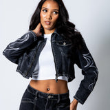 ALEX – Washed Black Boxy Denim Jacket with Applique Detail - Liquor n Poker
