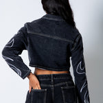 ALEX – Washed Black Boxy Denim Jacket with Applique Detail - Liquor n Poker