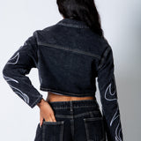 ALEX – Washed Black Boxy Denim Jacket with Applique Detail - Liquor n Poker