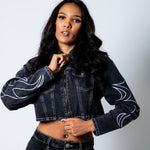 ALEX – Washed Black Boxy Denim Jacket with Applique Detail - Liquor n Poker