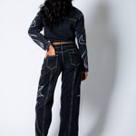 ALEX – Washed Black Boxy Denim Jacket with Applique Detail - Liquor n Poker