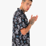 All - Over Dragon Print Short Sleeve Black Shirt - Liquor n Poker