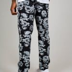 All - Over Dragon Print Straight Leg Black Jeans - Liquor n Poker