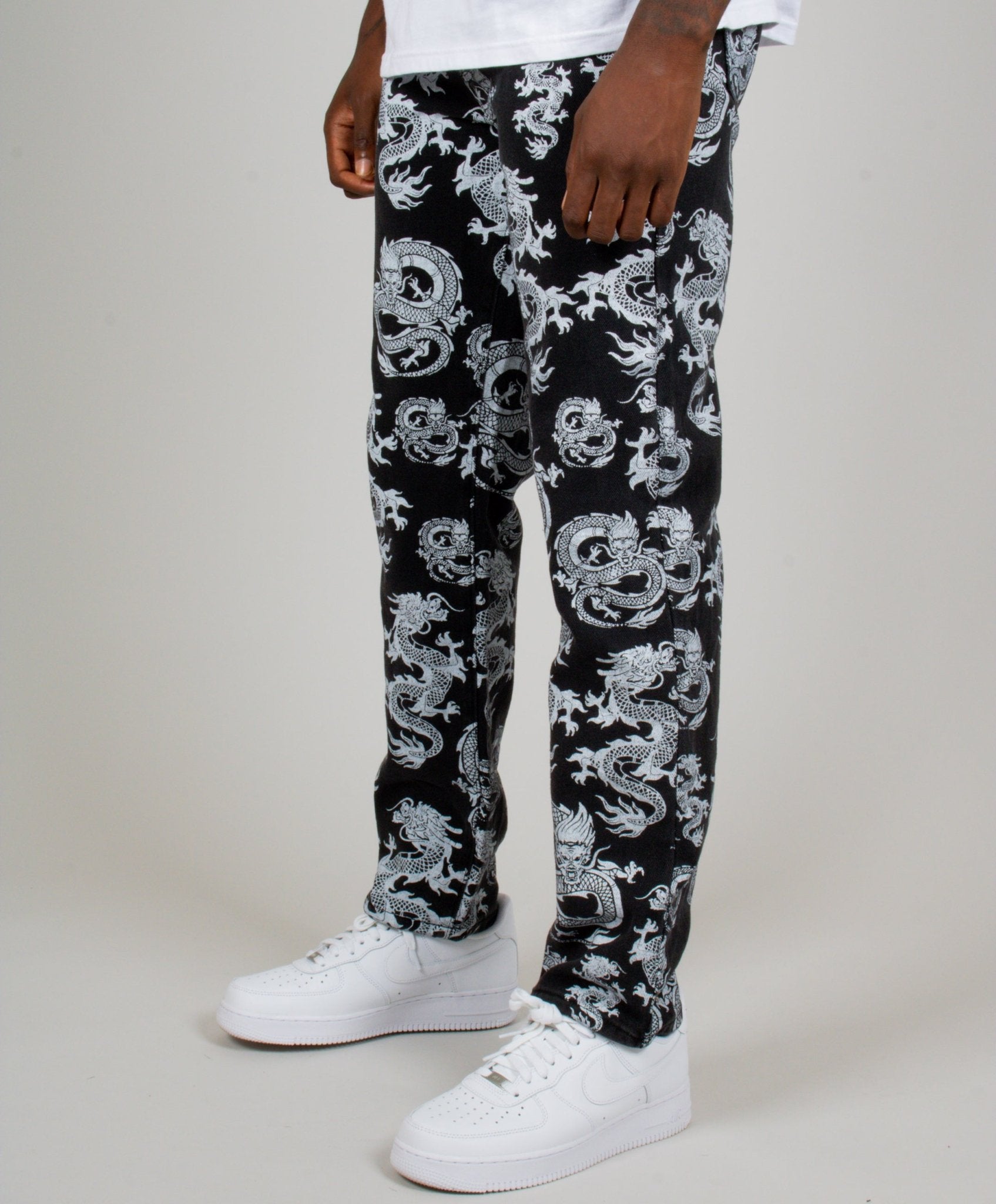 All - Over Dragon Print Straight Leg Black Jeans - Liquor n Poker