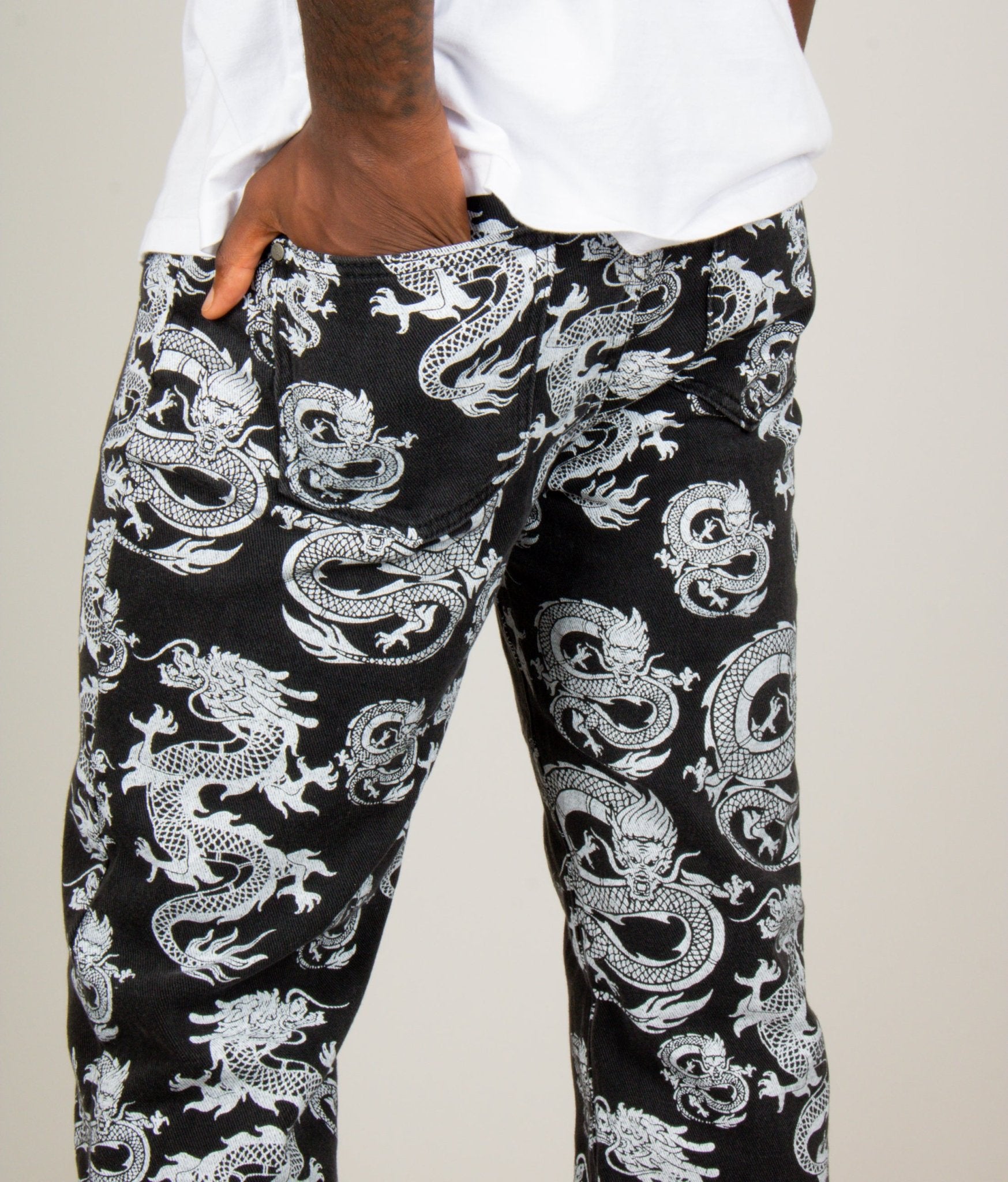 All - Over Dragon Print Straight Leg Black Jeans - Liquor n Poker