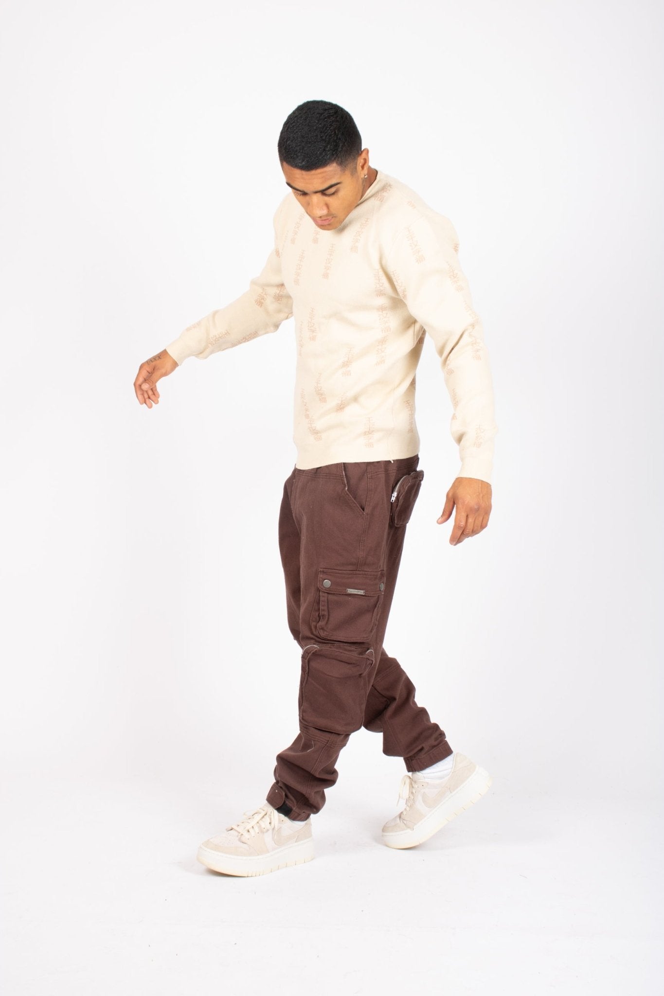 All - Over Japanese Printed Ecru Knitted Jumper - Liquor n Poker