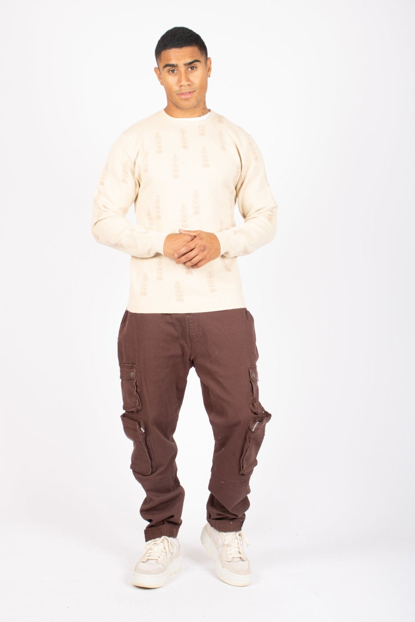 All - Over Japanese Printed Ecru Knitted Jumper - Liquor n Poker