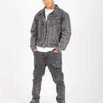 All - Over Japanese Text Oversized Washed Black Trucker Jacket - Liquor n Poker