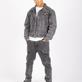 All - Over Japanese Text Oversized Washed Black Trucker Jacket - Liquor n Poker