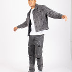 All - Over Japanese Text Oversized Washed Black Trucker Jacket - Liquor n Poker
