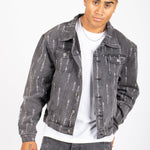 All - Over Japanese Text Oversized Washed Black Trucker Jacket - Liquor n Poker