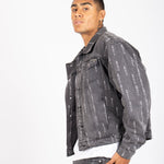 All - Over Japanese Text Oversized Washed Black Trucker Jacket - Liquor n Poker