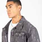 All - Over Japanese Text Oversized Washed Black Trucker Jacket - Liquor n Poker