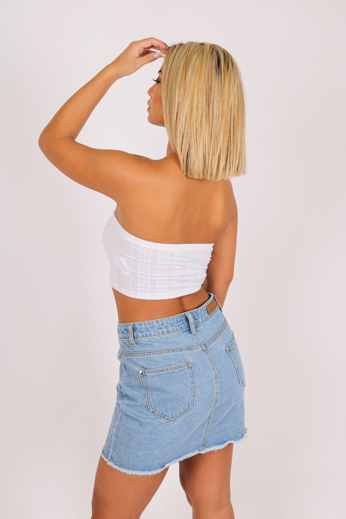 Anais Glitzy Glam Denim Mini Skirt In Vintage Stonewash - Liquor n Poker