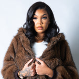 Ava Cropped Fur Hooded Jacket in Brown - Liquor n Poker