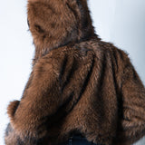 Ava Cropped Fur Hooded Jacket in Brown - Liquor n Poker