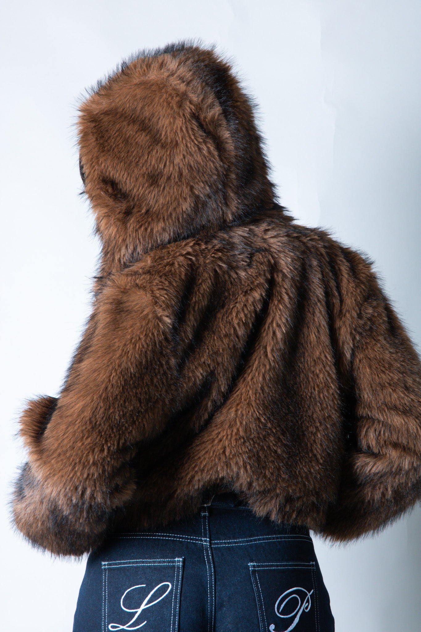 Ava Cropped Fur Hooded Jacket in Brown - Liquor n Poker