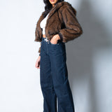 Ava Cropped Fur Hooded Jacket in Brown - Liquor n Poker