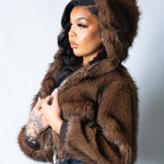 Ava Cropped Fur Hooded Jacket in Brown - Liquor n Poker