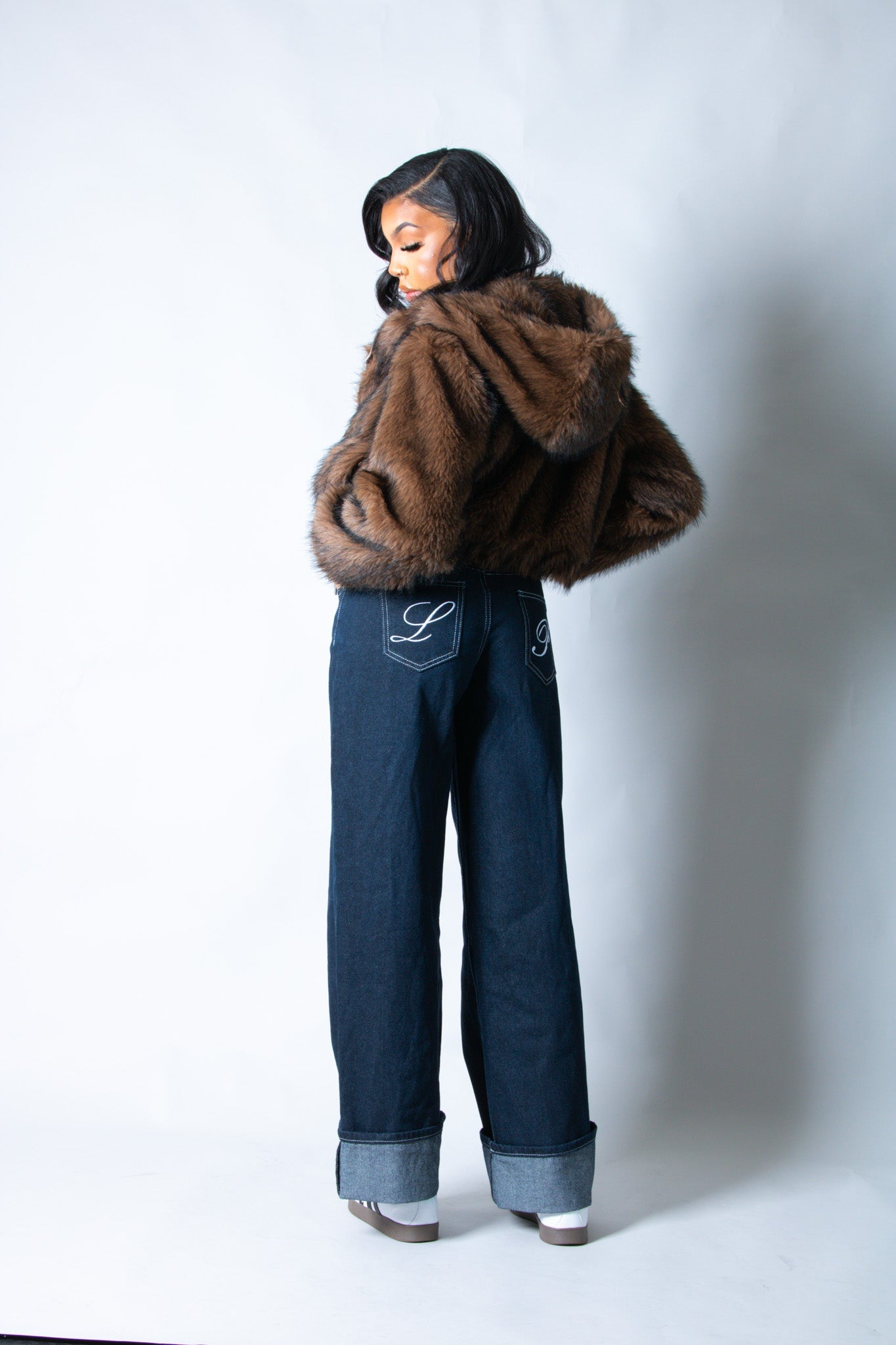 Ava Cropped Fur Hooded Jacket in Brown - Liquor n Poker