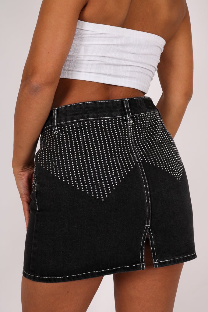 Baby One More Time Diamante Denim Skirt - Liquor n Poker