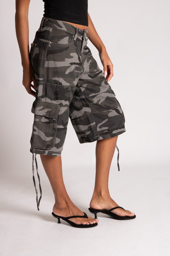 Baggy Cargo Camo Jorts in Black/Grey Tonal - Liquor n Poker