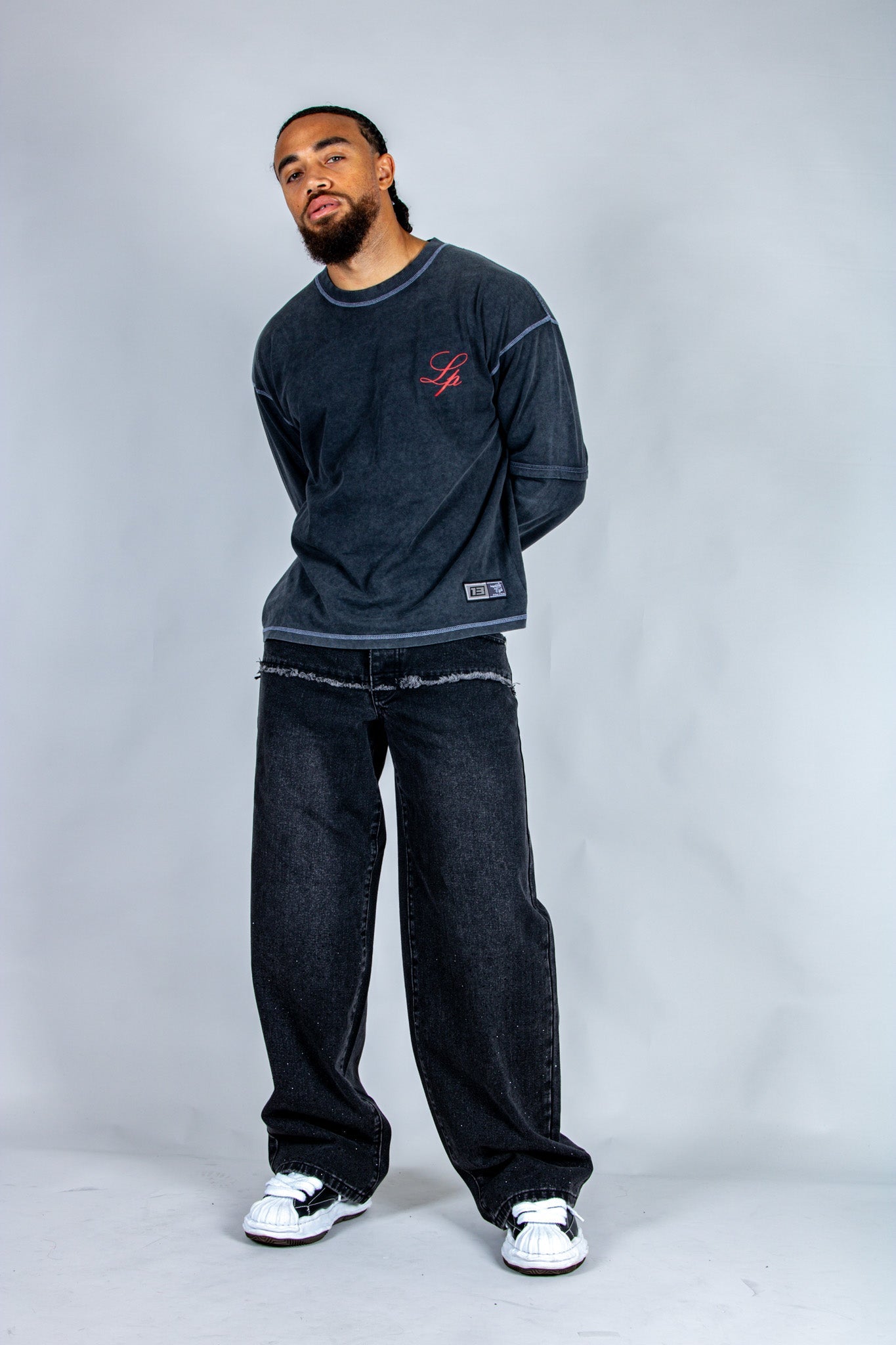 Baggy Embellished Jeans In Black - Liquor n Poker