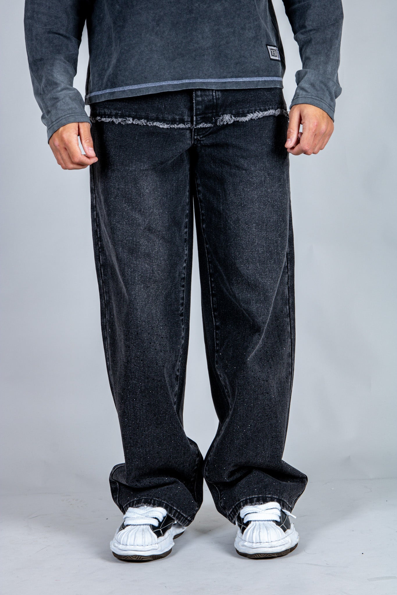 Baggy Embellished Jeans In Black - Liquor n Poker