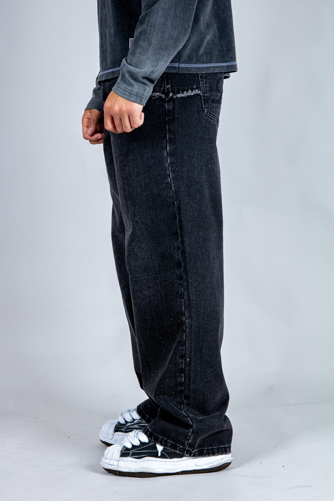 Baggy Embellished Jeans In Black - Liquor n Poker