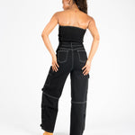 Bandeau Black Denim Contrast Stitch Jumpsuit - Liquor n Poker