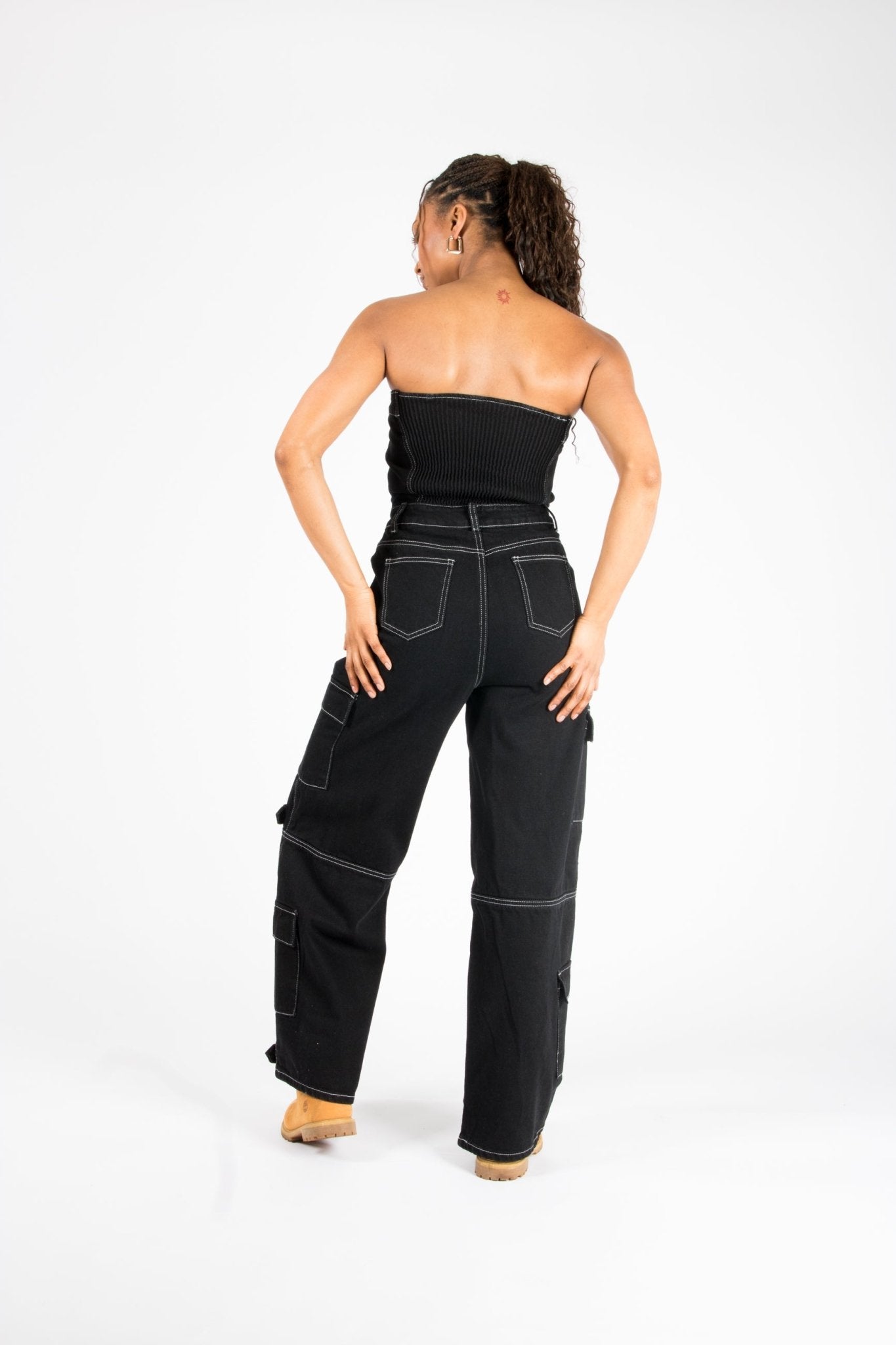 Bandeau Black Denim Contrast Stitch Jumpsuit - Liquor n Poker