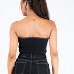 Bandeau Black Denim Contrast Stitch Jumpsuit - Liquor n Poker