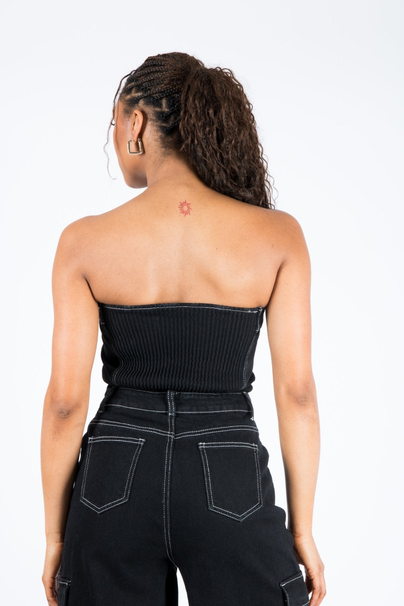 Bandeau Black Denim Contrast Stitch Jumpsuit - Liquor n Poker