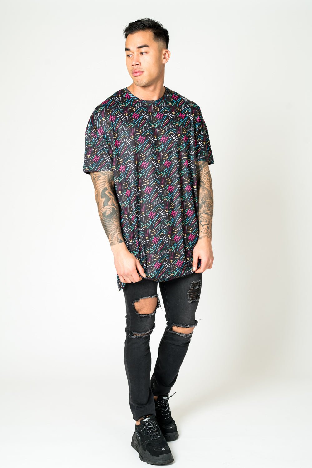 Bayside Graffiti Printed Oversized Black T-Shirt - Liquor n Poker