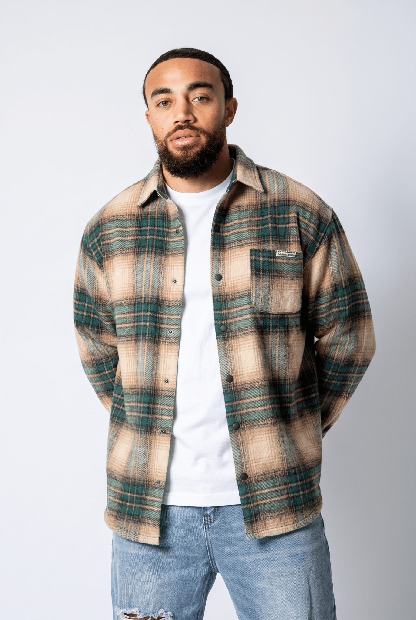 Beige Green Utility Flannel Overshirt - Liquor n Poker