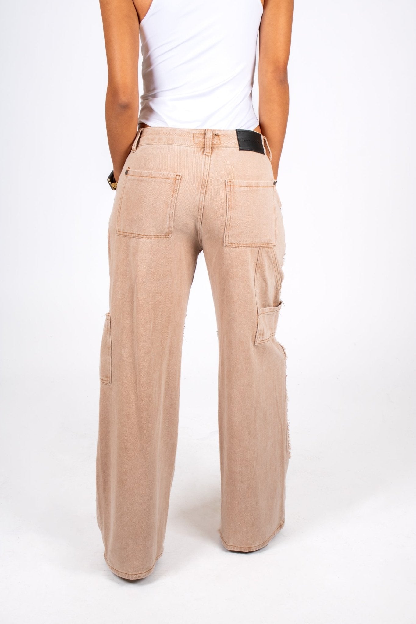 Beige Mid Rise Carpenter Wide Leg Jean - Liquor n Poker