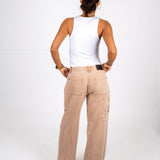 Beige Mid Rise Carpenter Wide Leg Jean - Liquor n Poker