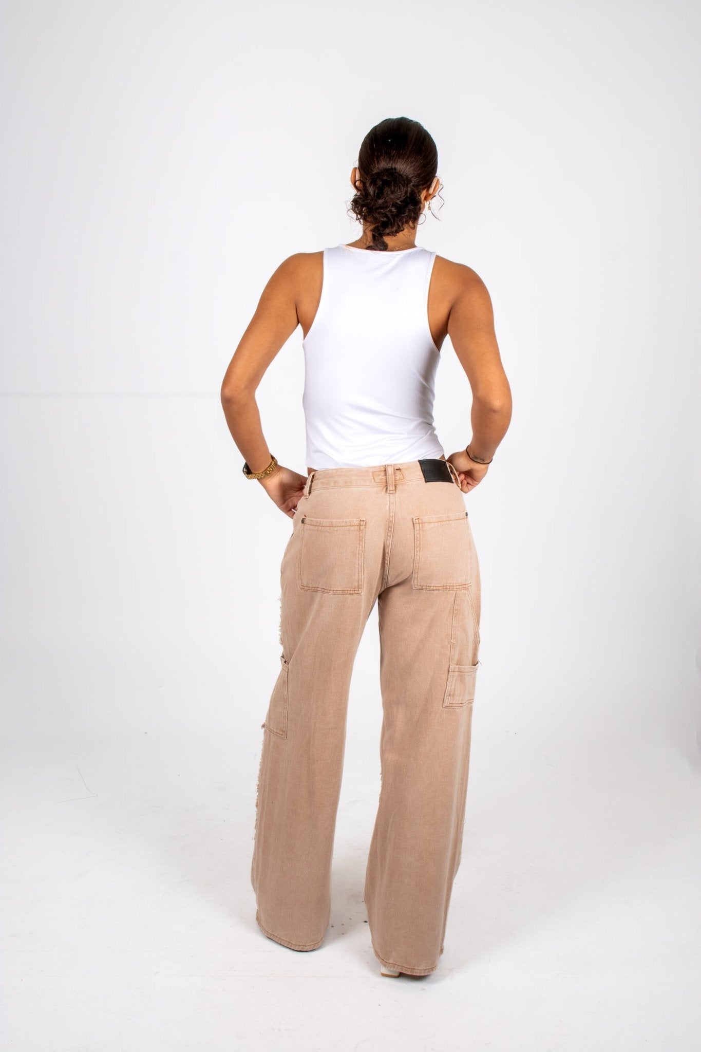Beige Mid Rise Carpenter Wide Leg Jean - Liquor n Poker