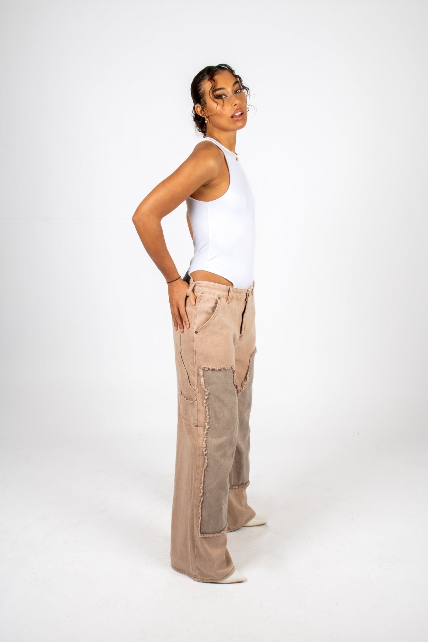 Beige Mid Rise Carpenter Wide Leg Jean - Liquor n Poker