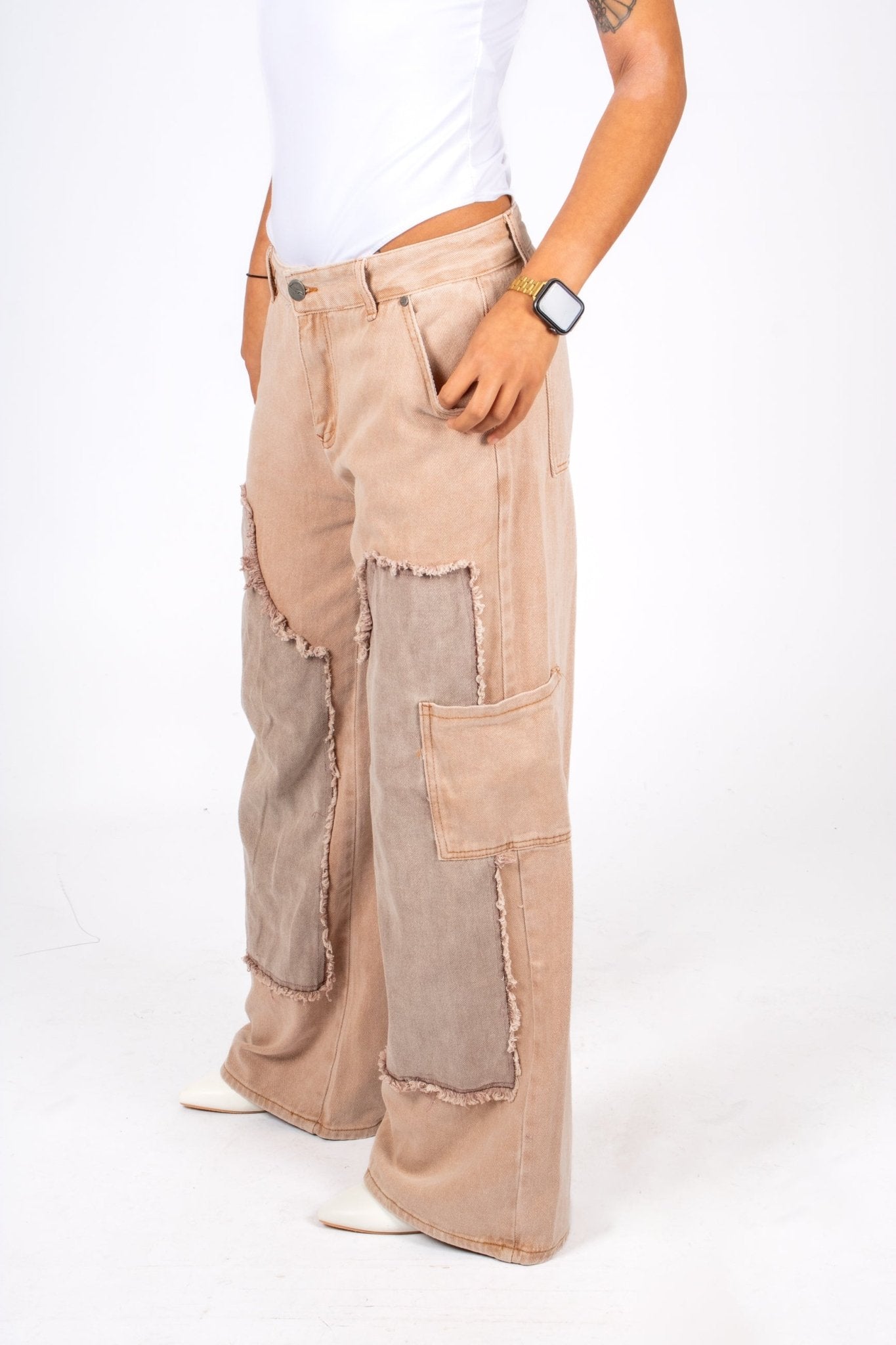 Beige Mid Rise Carpenter Wide Leg Jean - Liquor n Poker
