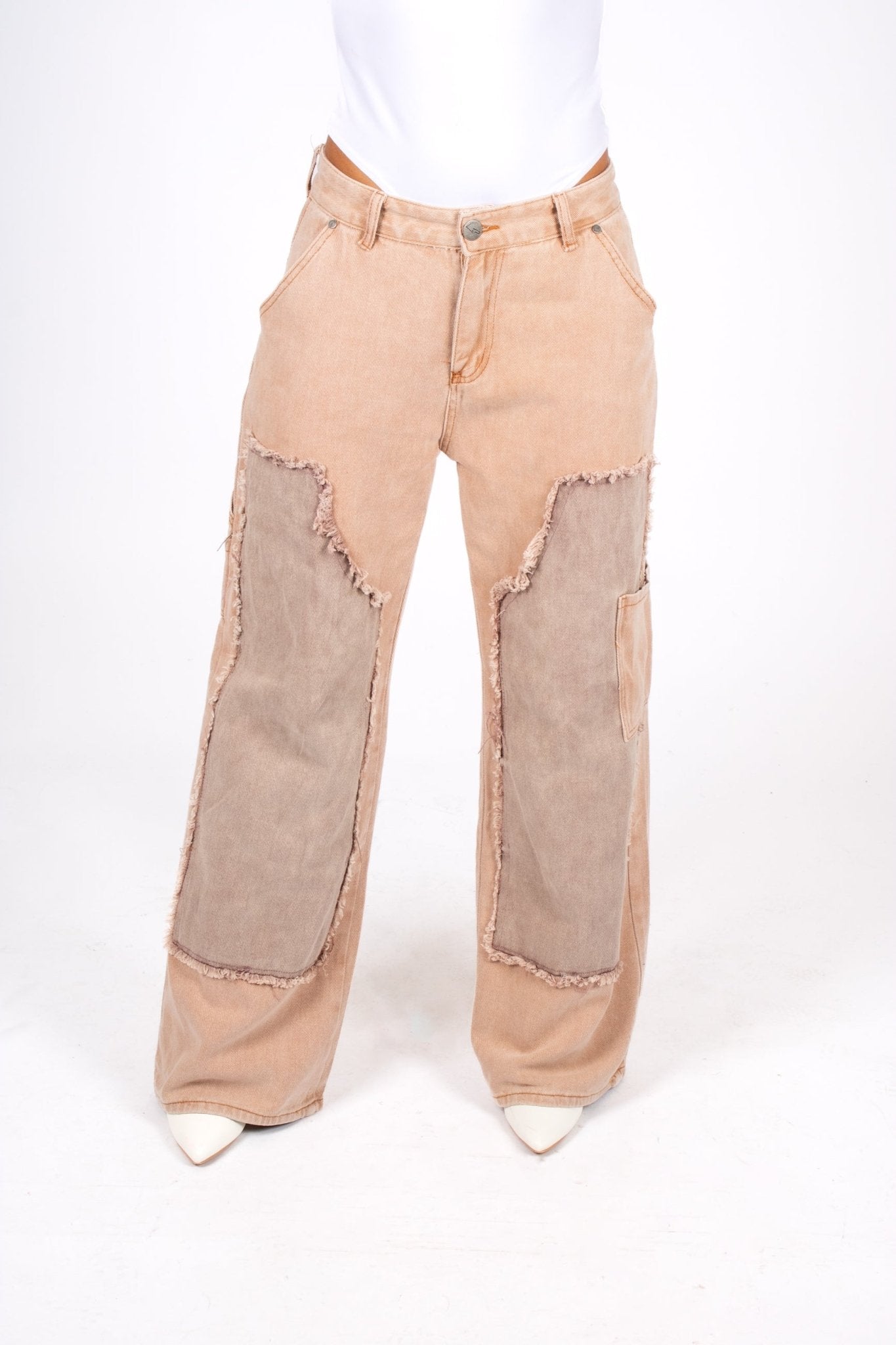 Beige Mid Rise Carpenter Wide Leg Jean - Liquor n Poker
