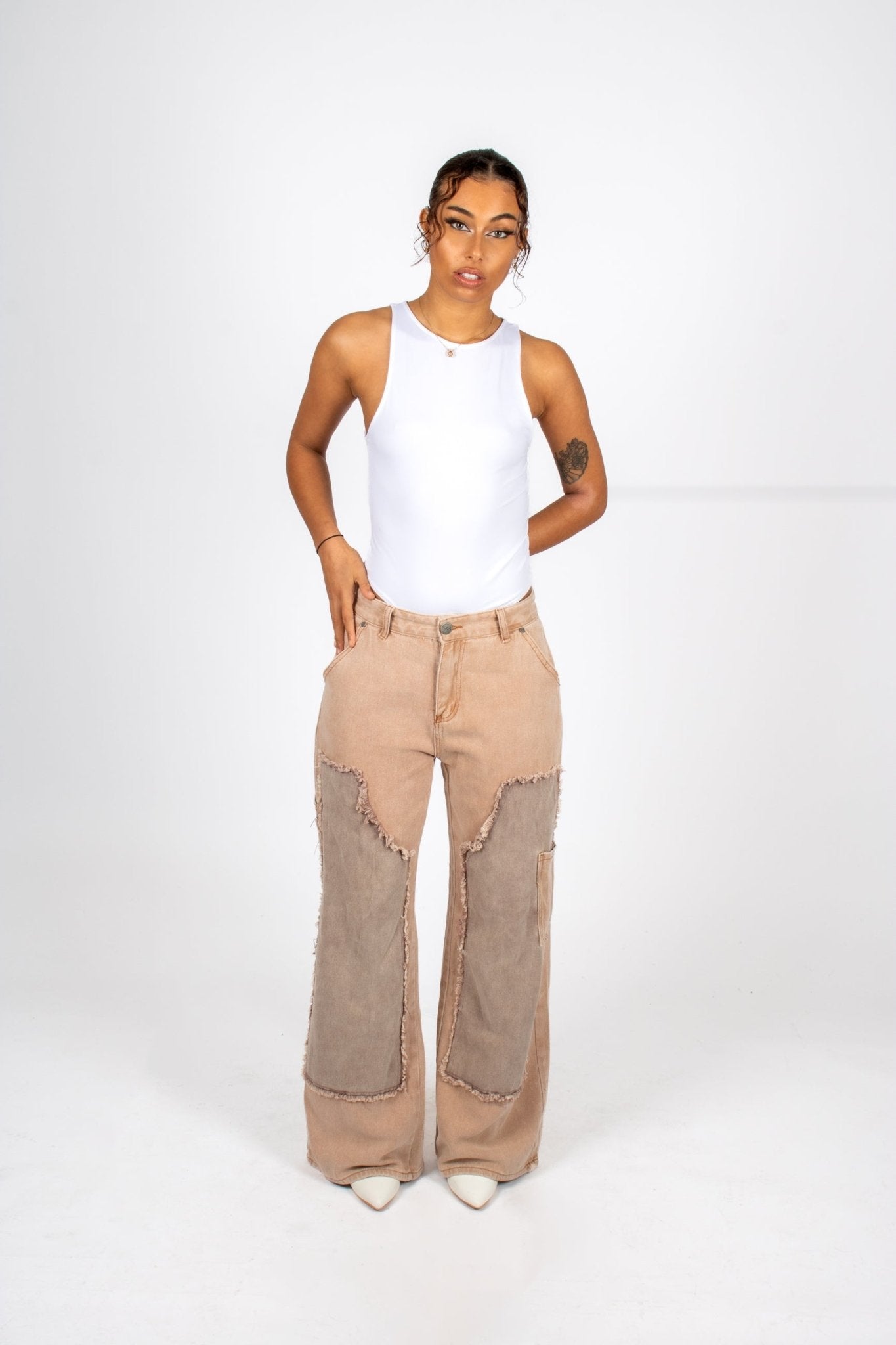 Beige Mid Rise Carpenter Wide Leg Jean - Liquor n Poker