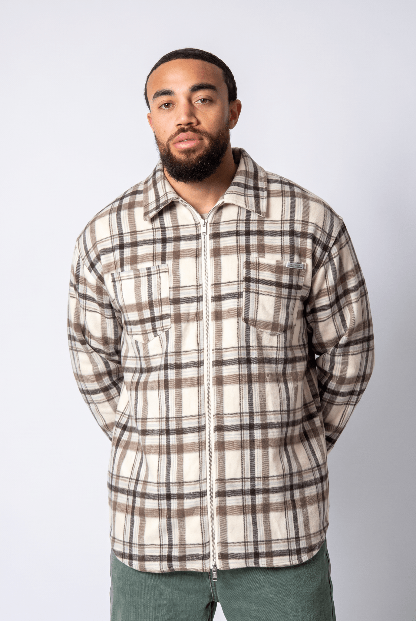 Beige Zip-Up Flannel Shirt - Liquor n Poker