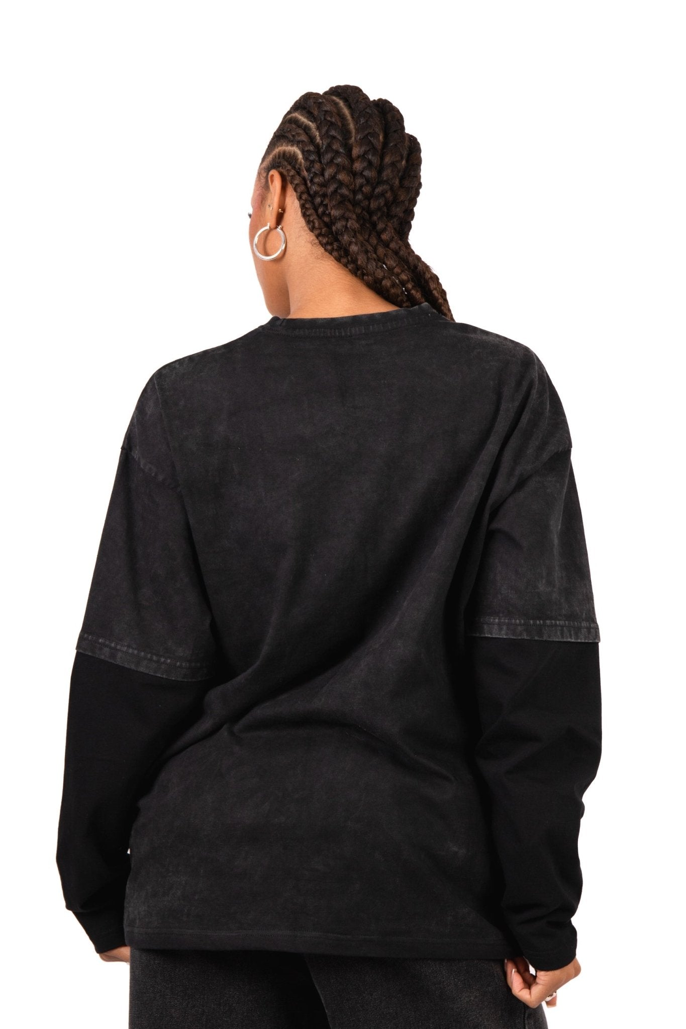 Black & Blue Graphic Printed 'Repentance' Motif Double Layered Long Sleeve T-Shirt - Liquor n Poker