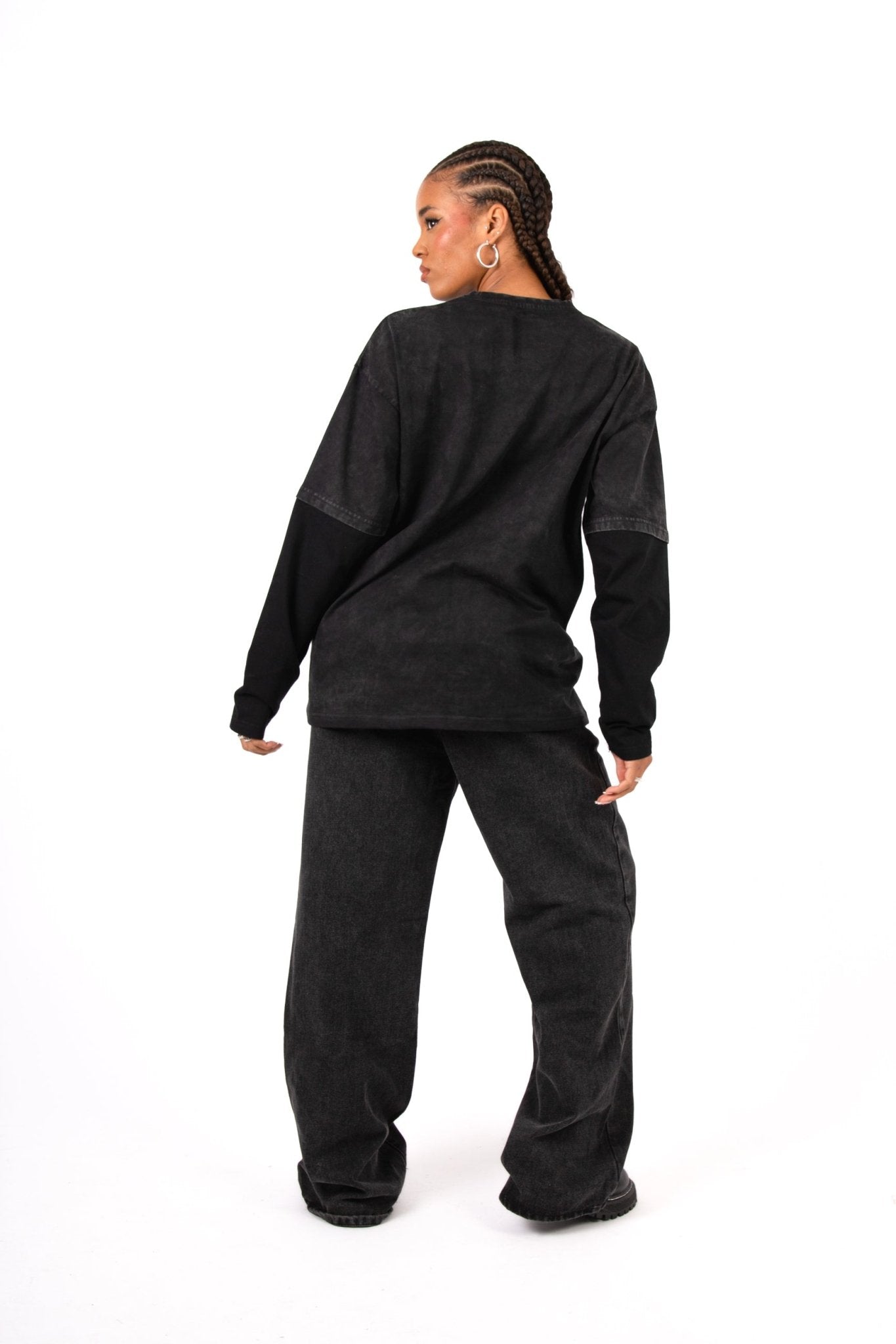 Black & Blue Graphic Printed 'Repentance' Motif Double Layered Long Sleeve T-Shirt - Liquor n Poker