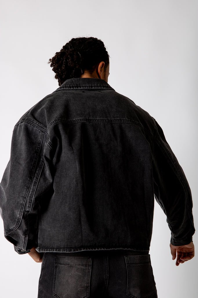 Black Boxy Denim Jacket With Seam Detail - Liquor n Poker