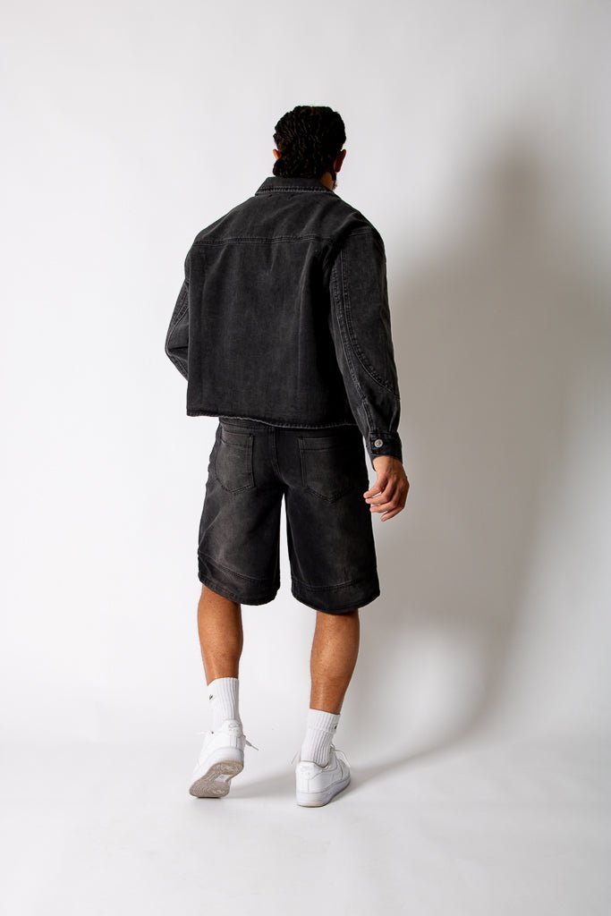 Black Boxy Denim Jacket With Seam Detail - Liquor n Poker
