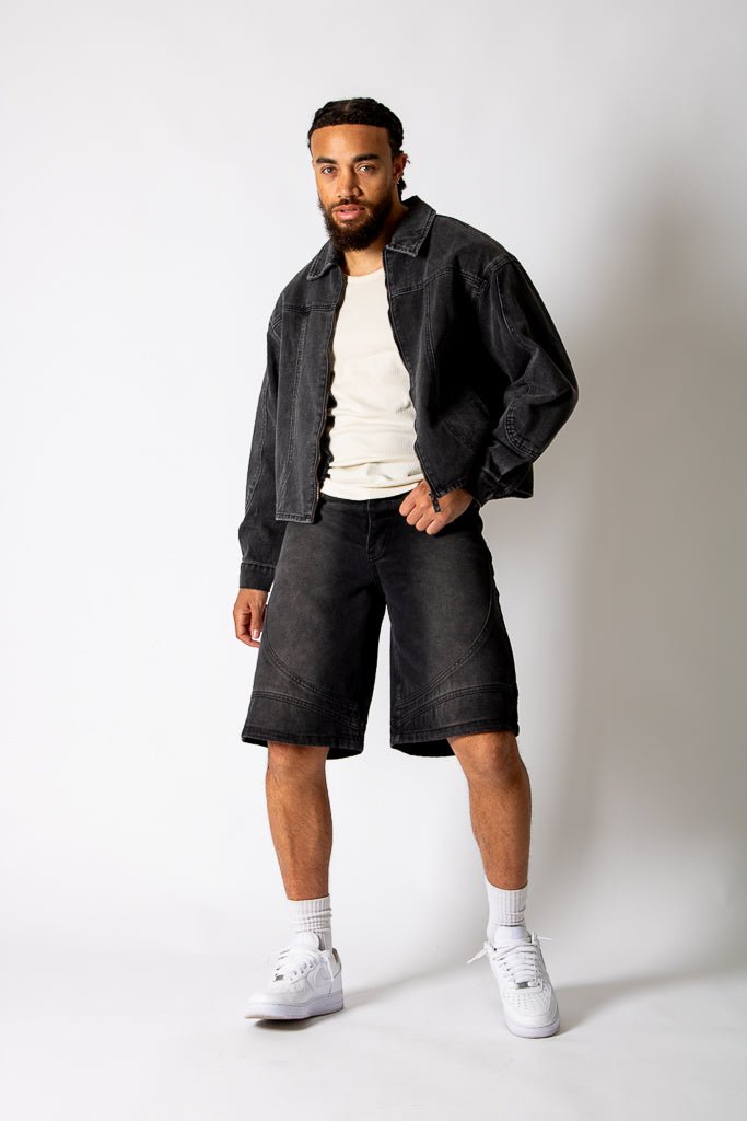 Black Boxy Denim Jacket With Seam Detail - Liquor n Poker